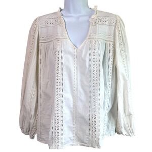 Velvet Graham and Spencer Jordyn Eyelet Fairy Top Sz M Sheer Embroidery Cottage